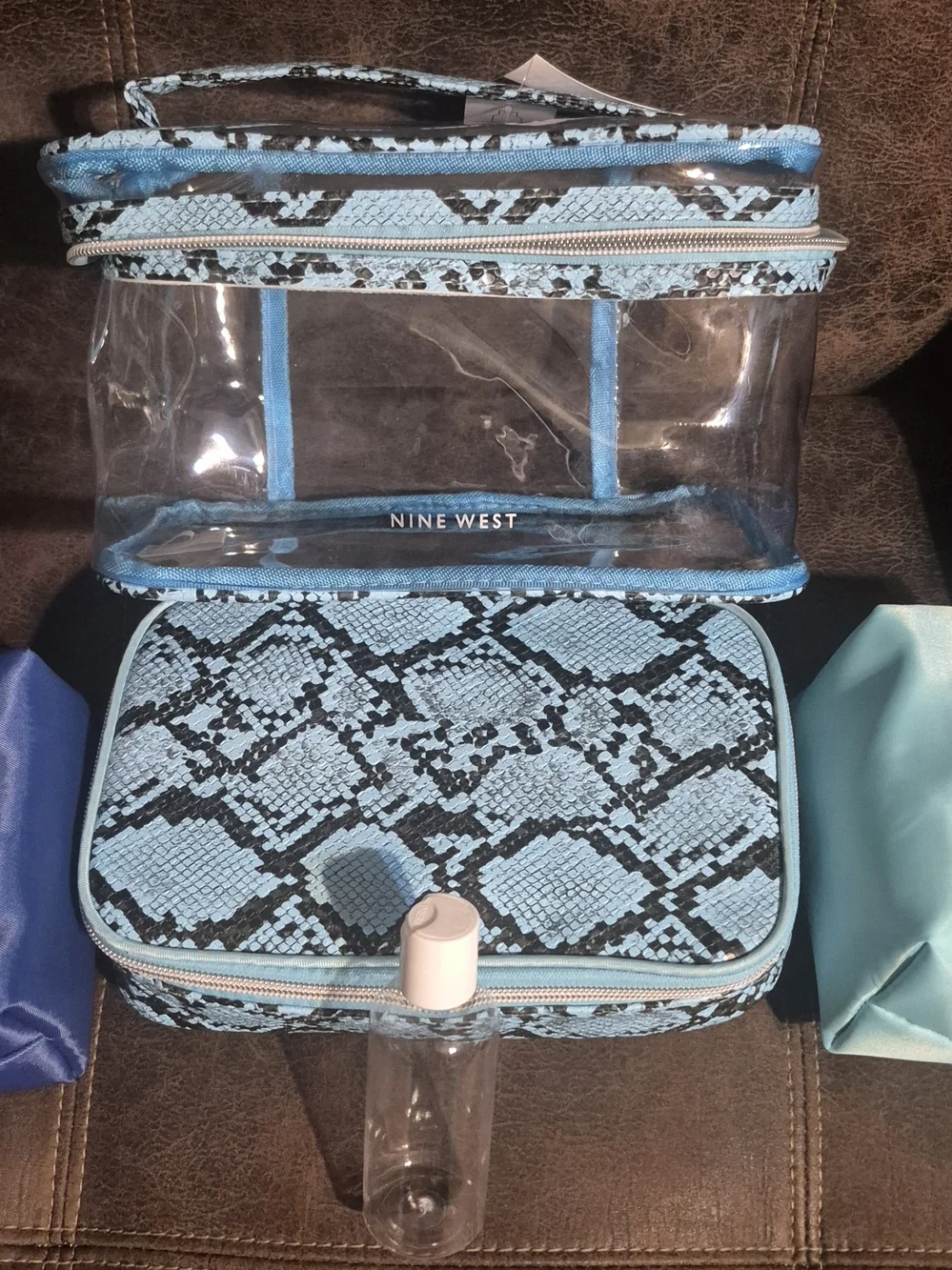 Nine West Clear & Blue Snake Print Cosmetic Bag Set